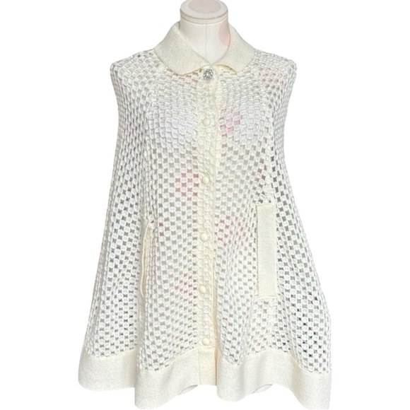 Vintage Jackets & Blazers - Vintage 60s Crochet knit cape - cream -one size